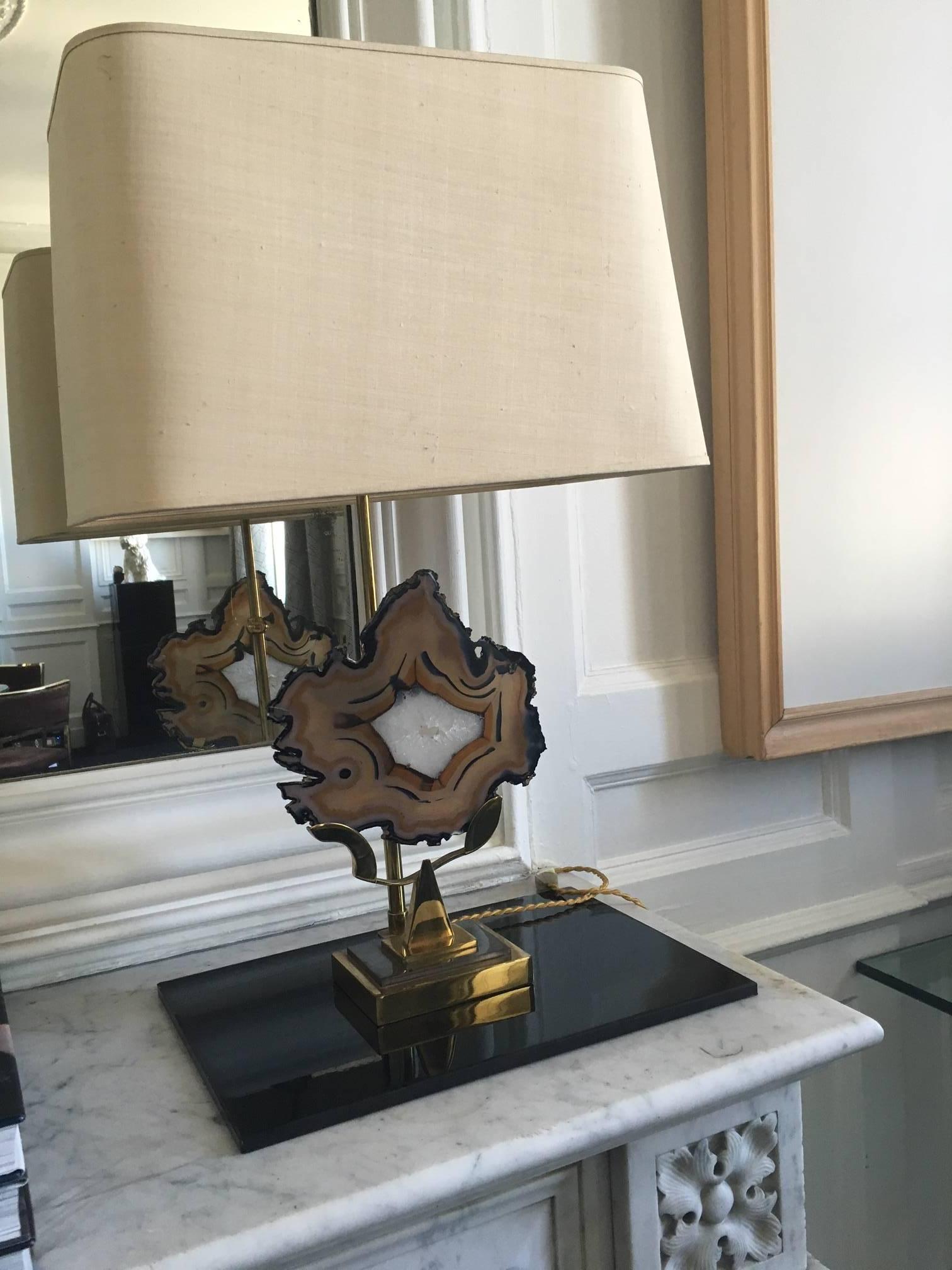 Belgian Table Lamp in Brass with Agatha Signed by Willy Daro