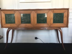 1950 Large Italian Buffet with Four Green Glass Doors