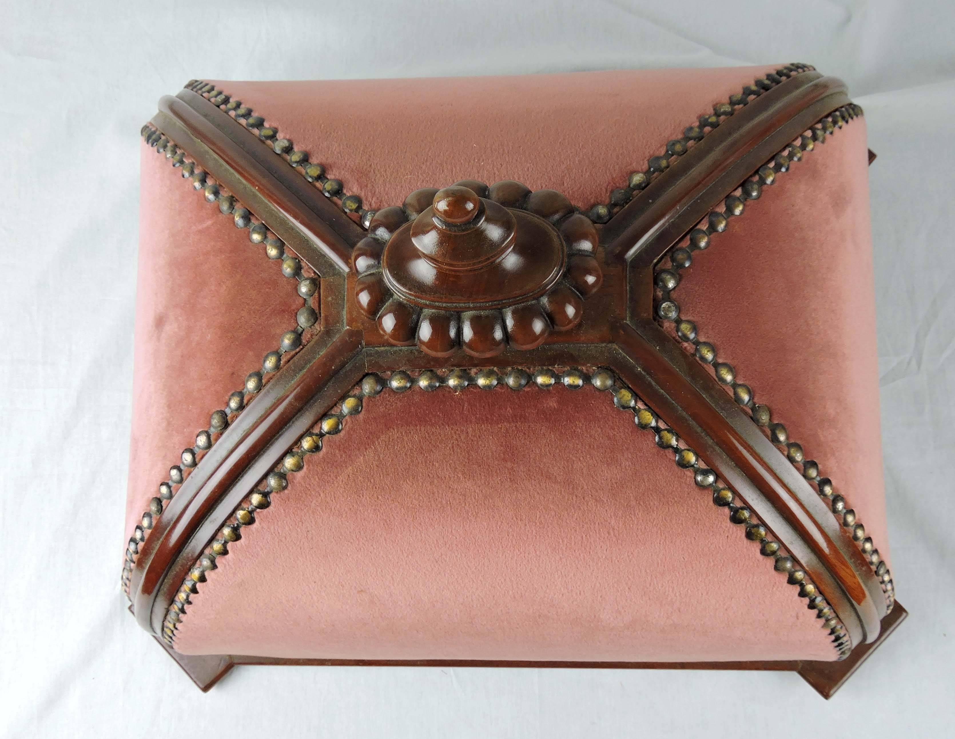 English Late 20th Century Louis XVI Style Mahogany Pet Bed with Velvet Upholstery