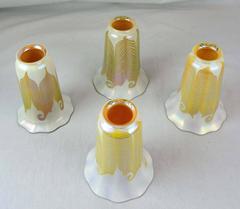 Set of Four Matched Pulled Feather Shades by Quezal Art Glass & Decorating Co