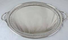 Large Oval Sterling Two Handled Silver Serving Tray by Ellis Bros, circa 1910