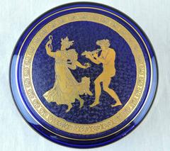 Val Saint Lambert Cobalt Blue Cameo Crystal Box with 'Danse De Flore" Decoration