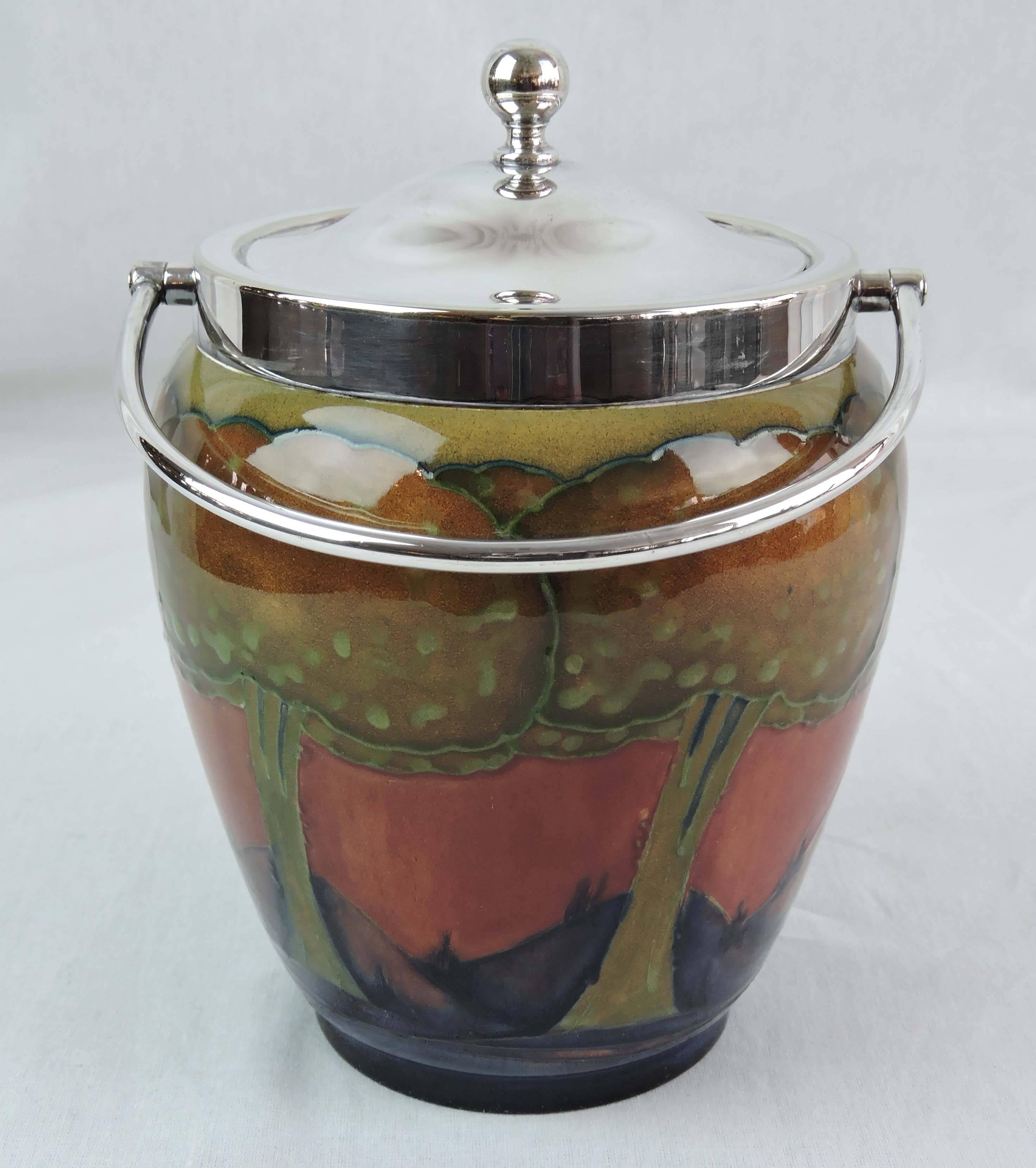English William Moorcroft Arts and Crafts Biscuit Barrel in 