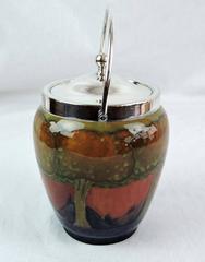 William Moorcroft Arts and Crafts Biscuit Barrel in "Eventide" Pattern