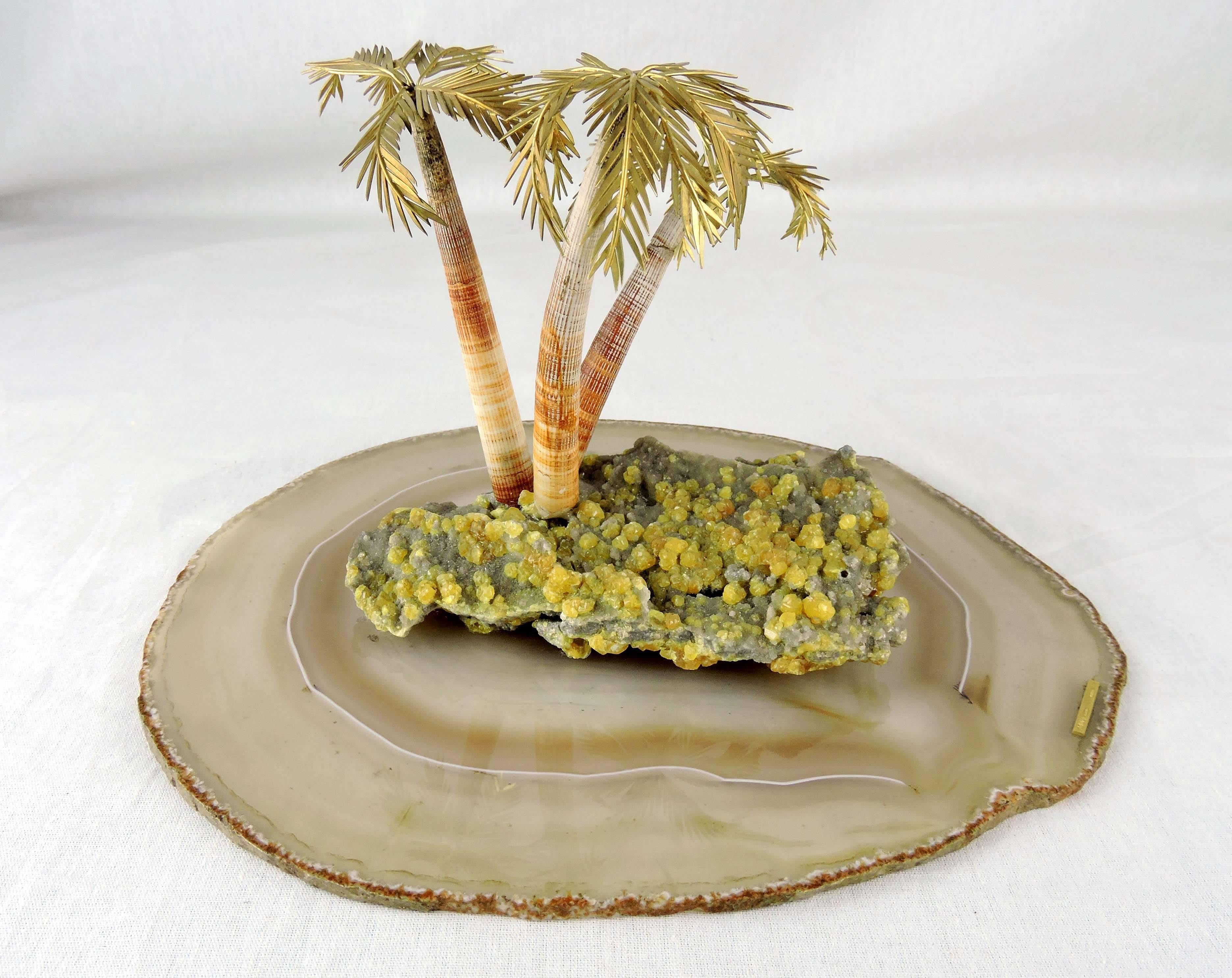 Late 20th Century 18 K. Carat Gold Objet D'art - Agate & Quartz Island Oasis by Andrew Grima, 1972 For Sale