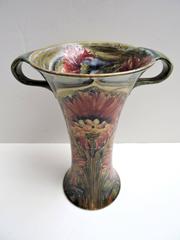 Rare William Moorcroft Cornflower Two Handle Trumpet Shape Vase, circa 1920s