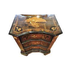 Italian 18th Century Walnut and Ebony Commode Inlaid with Bone and Fruit Woods