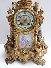 19th Century French Ormolu and Hand-Painted Porcelain Clock, circa 1880