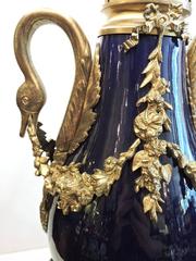 Pair of 19th Century Bronze and Cobalt Blue Porcelain French Lamps