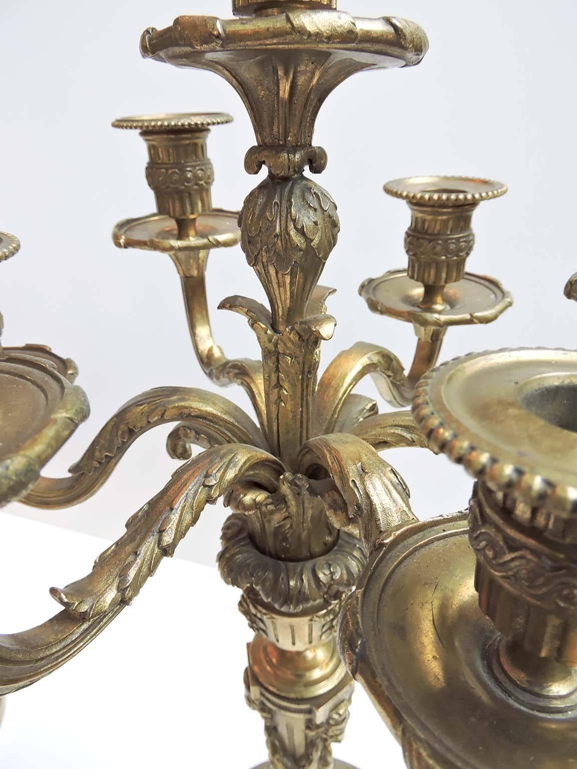 Pair of Large French Gilt Bronze 19th Century Neoclassical Candelabras For Sale 1