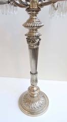 Pair of Large Silver Plate and Crystal Regency-Style Candelabras