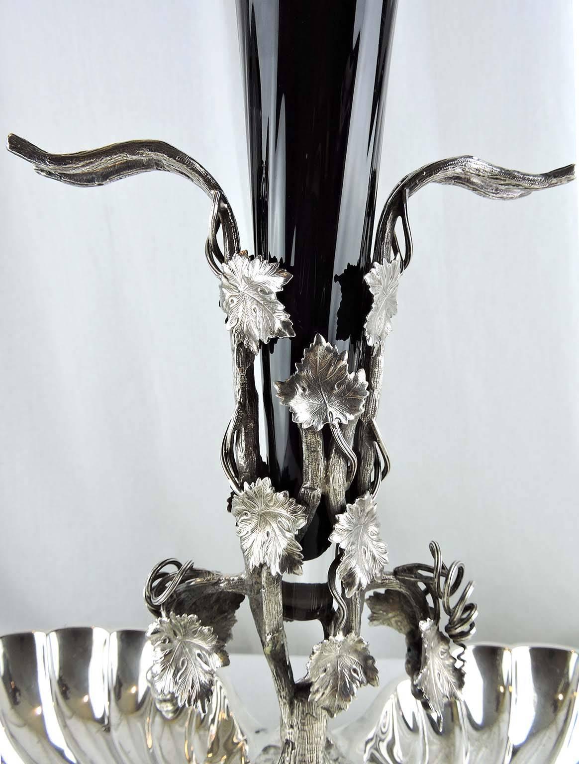 Art Glass Late 19th Century Amethyst Glass and Silver Plate Epergne by Mappin & Webb