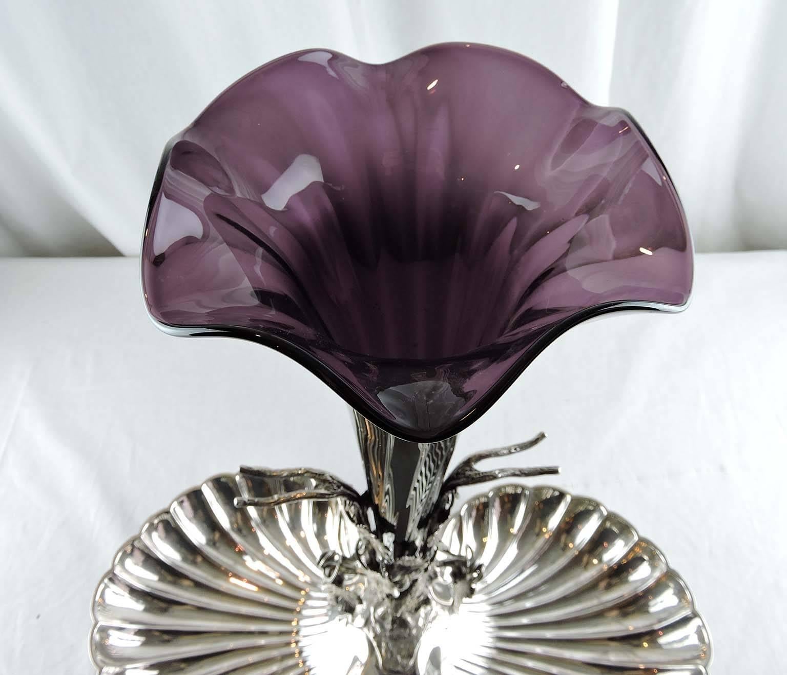 Late 19th Century Amethyst Glass and Silver Plate Epergne by Mappin & Webb 1