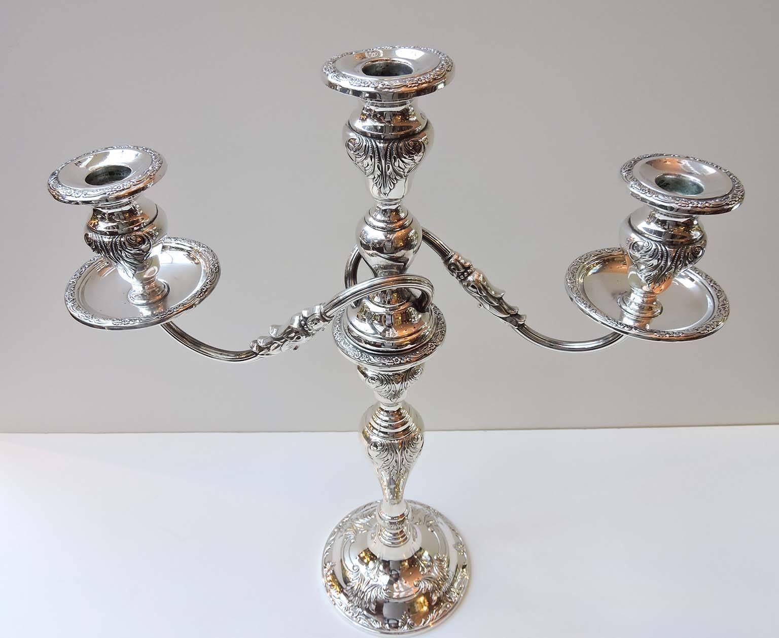 Sterling Silver Pair of Large Sterling Candelabras by Whiting 