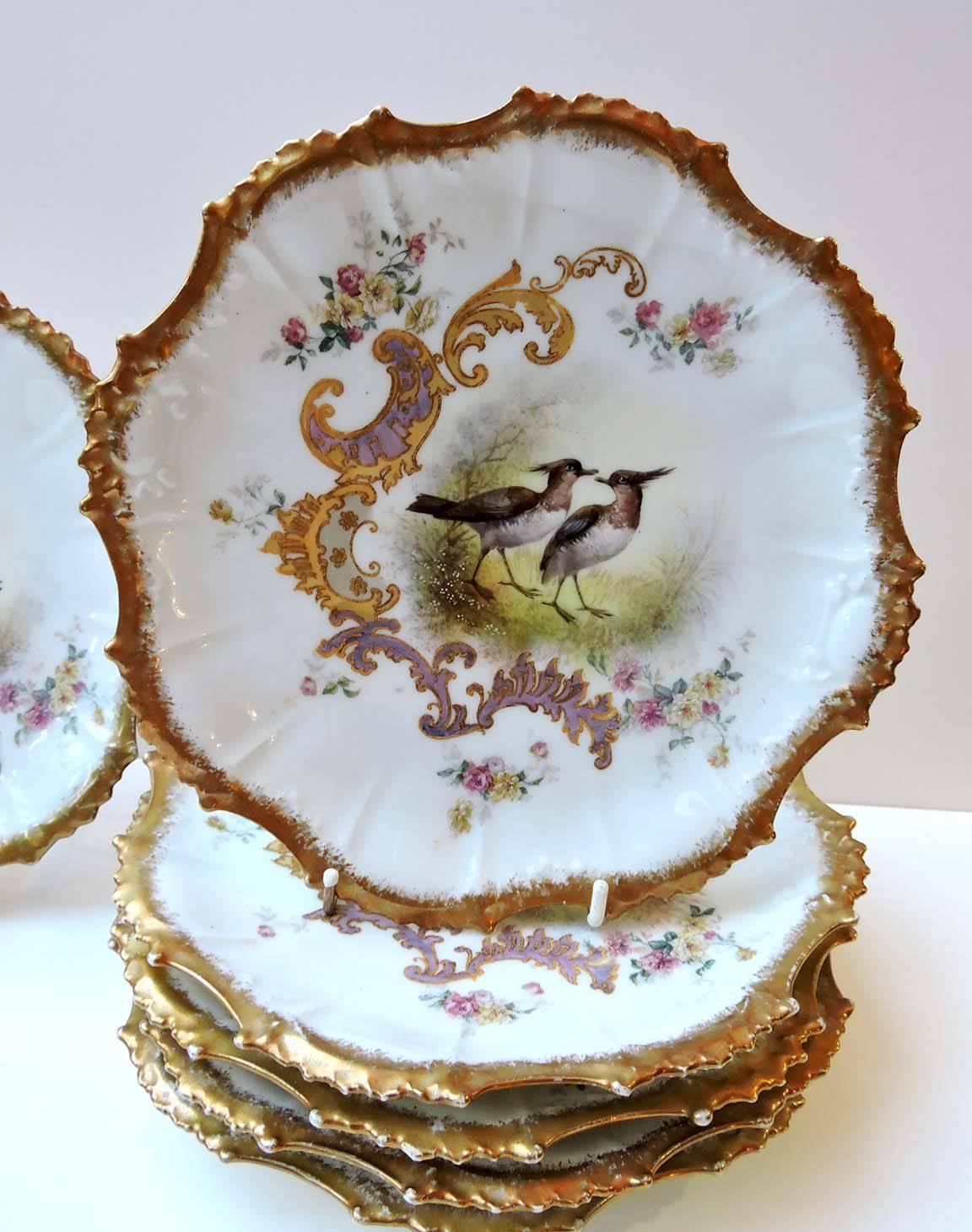 Set of 11 Limoges Plates Hand-Painted with Game Birds 1
