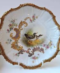 Set of 11 Limoges Plates Hand-Painted with Game Birds