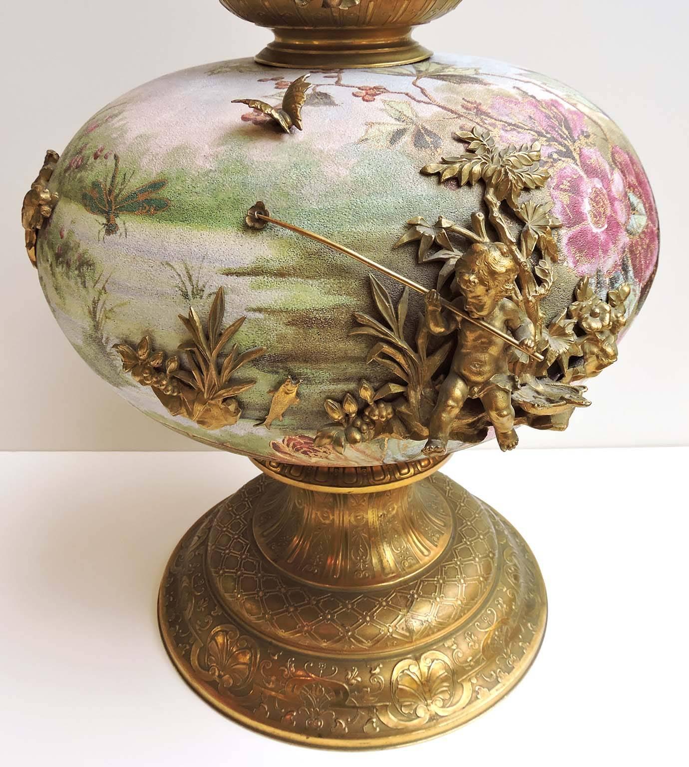 Large Ceramic Austrian/French Orientalist Vase W/ Applied Ormolu Mount For Sale 1