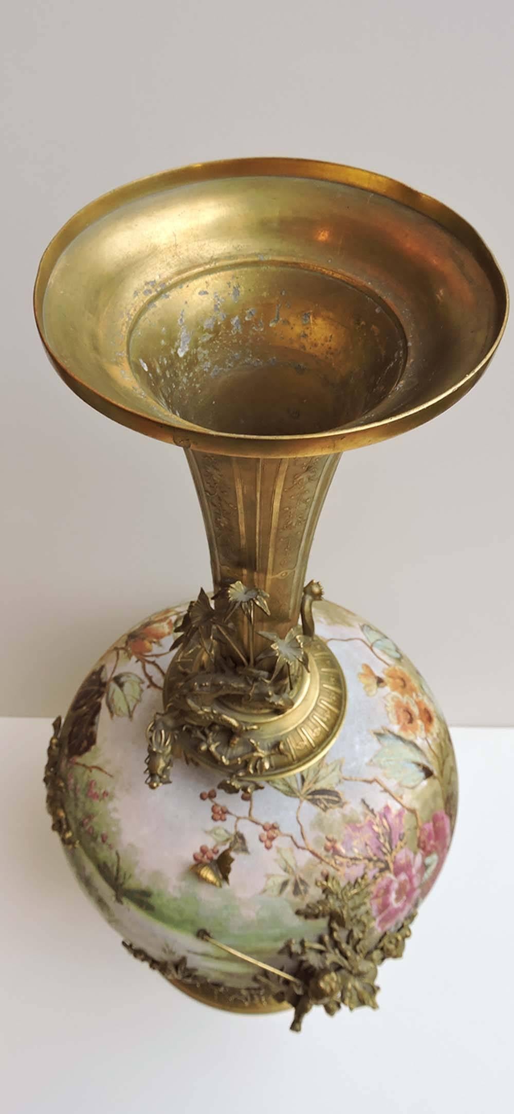 Large Ceramic Austrian/French Orientalist Vase W/ Applied Ormolu Mount For Sale 3