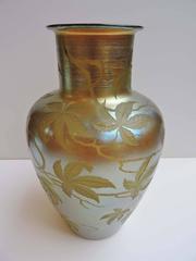 Large L.C. Tiffany Favrile Wheel Engraved Shoulder Vase