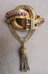 Victorian 15-Carat Gold Buckle Shape Brooch with Pink Rubies