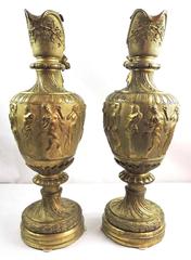 Pair of Large Mounted Neoclassical Gilt Bronze Decorative Ewers, circa 1890
