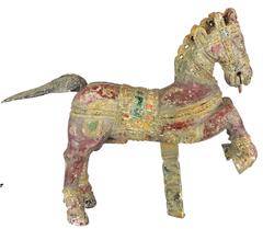 Pair of South Asian 19th Century Polychrome and Wood Temple Horses