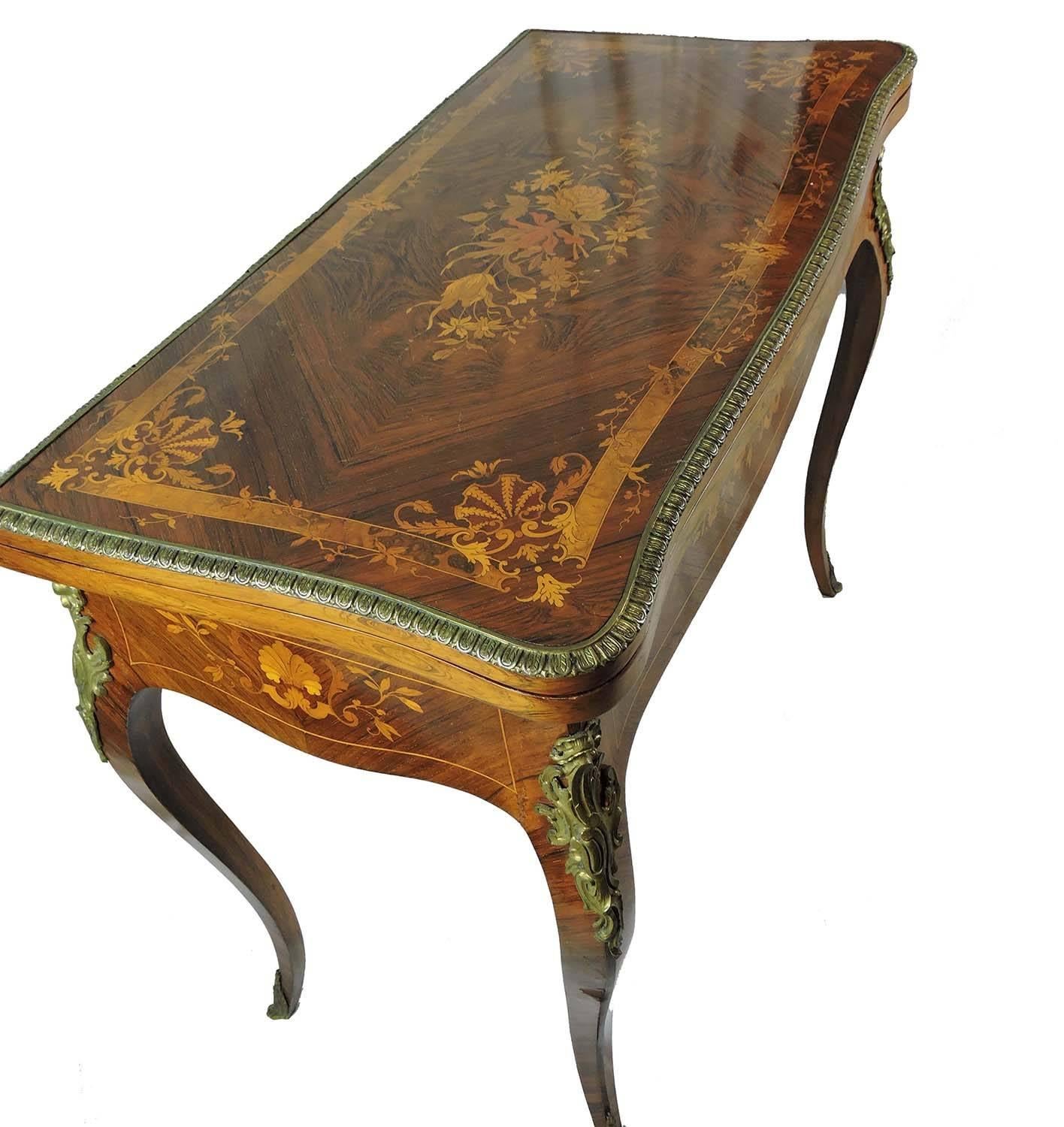 French 19th Century Louis XV Style Marquetry Games Table with Gilt Bronze Mounts