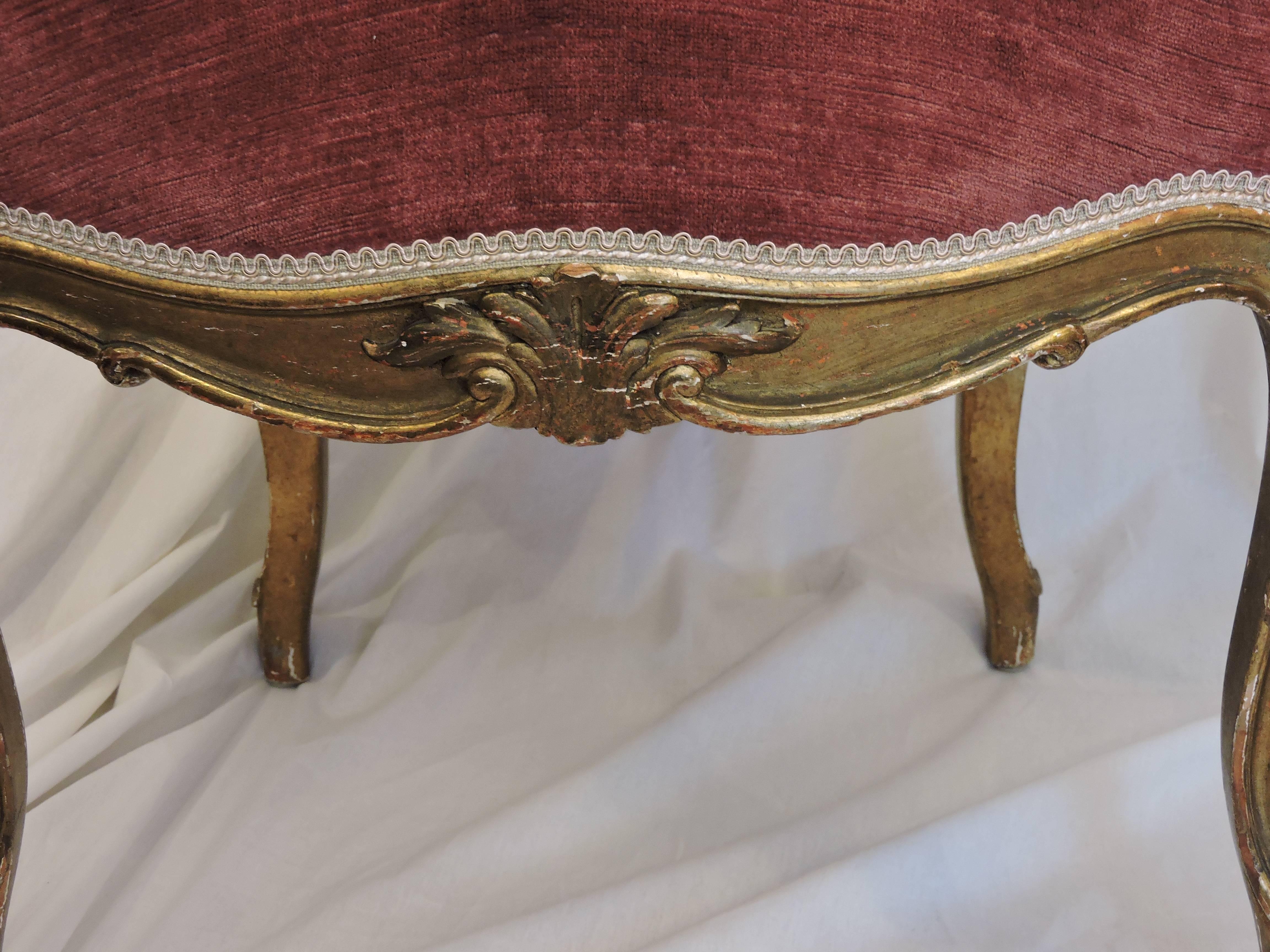 Pair of Giltwood and Rose Velvet 19th Century Louis XV Style Chairs 4