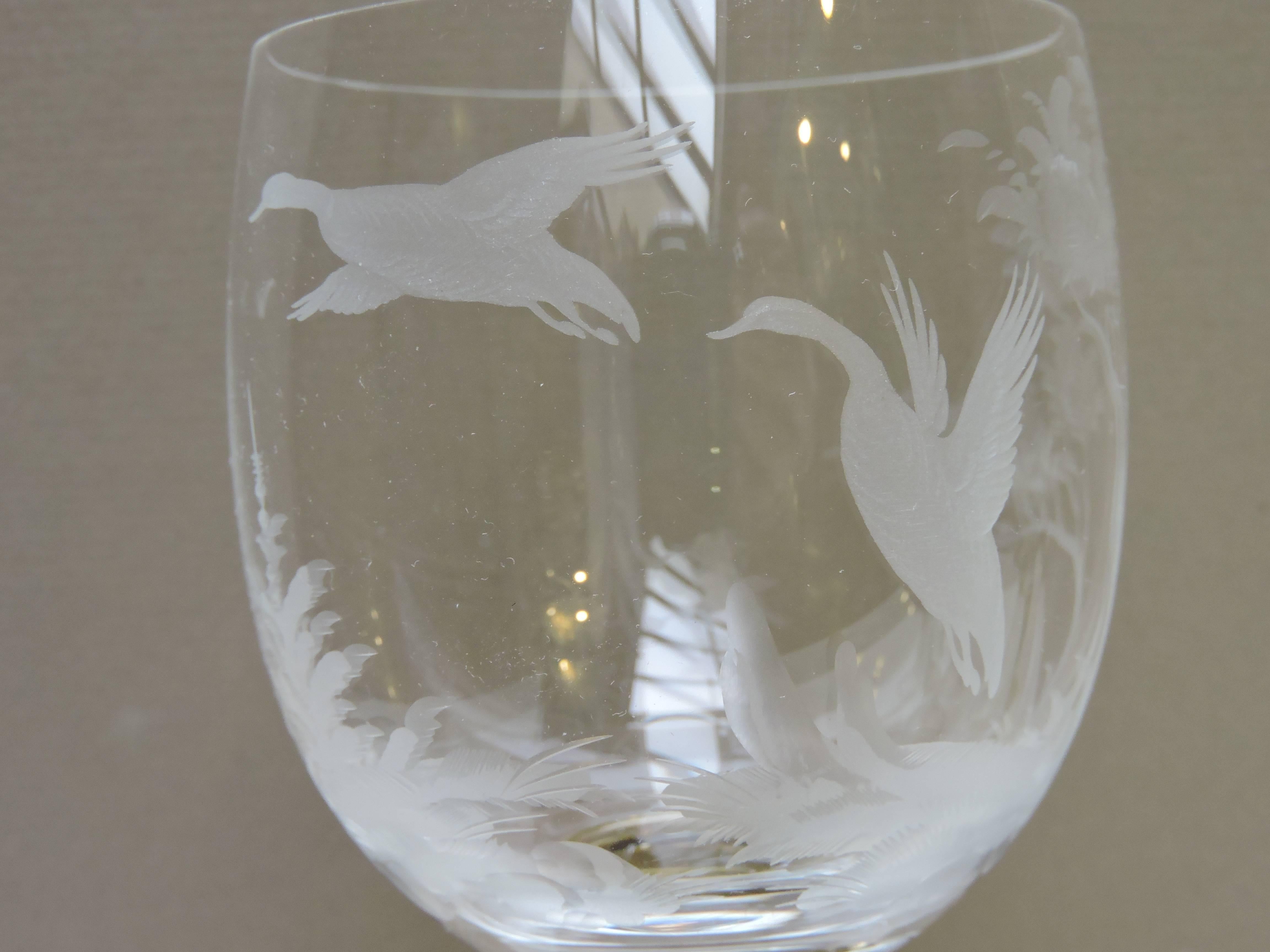 Beaux Arts Set of Four Theresienthal Wine Goblets, Kurfurst Engraved Hunting Scenes For Sale