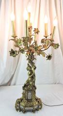 Rococo Revival Gilt Bronze Electrified Candelabra with Porcelain Plaques