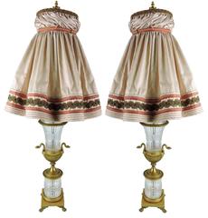 Pair of Austrian Crystal and Gilt Bronze Egyptian Revival Table Lamps