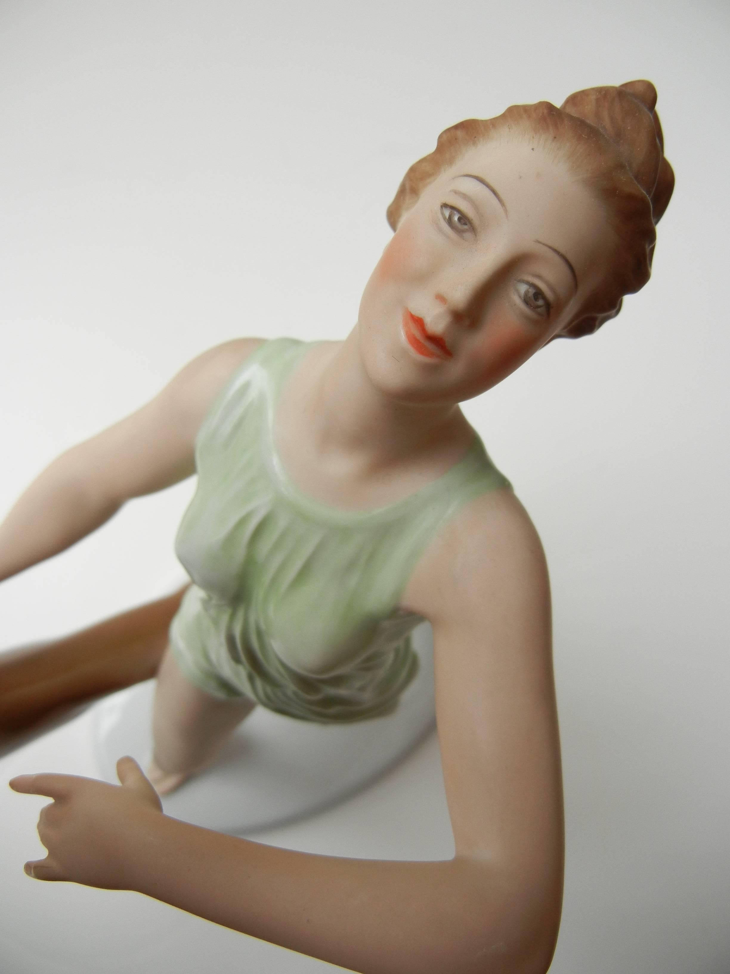 20th Century Rosenthal Art Deco Porcelain Running Lady & Saluki Dog Designed by Gustav Oppel For Sale