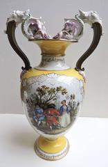 LARGE 21 inch German KPM Two-Handled Vase, Scenes Both Sides, Mask Handle