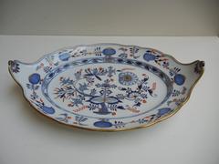 19th Century Meissen Porcelain Onion Pattern and Hand Colored Platter