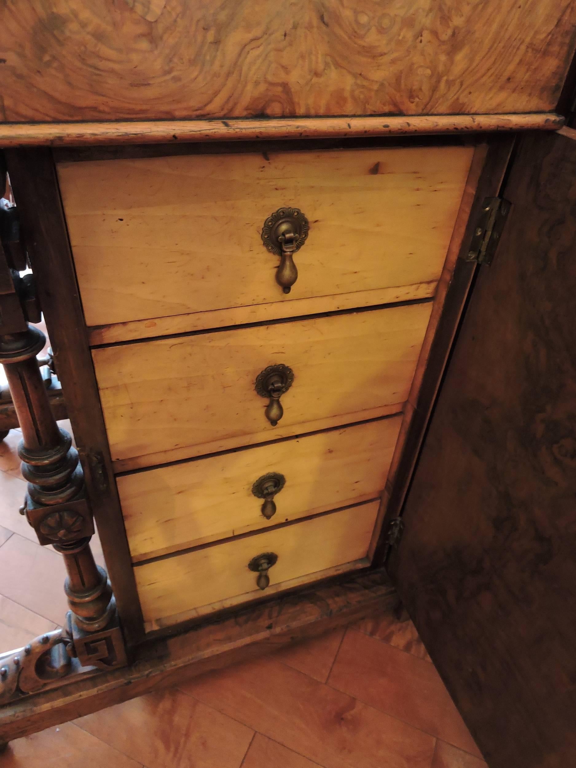 British English Victorian Harlequin Davenport Desk Burled Walnut, circa 1860