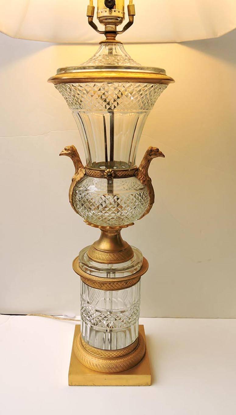 Empire Revival Pair of Austrian Bronze and Crystal Lamps, circa 1950 For Sale