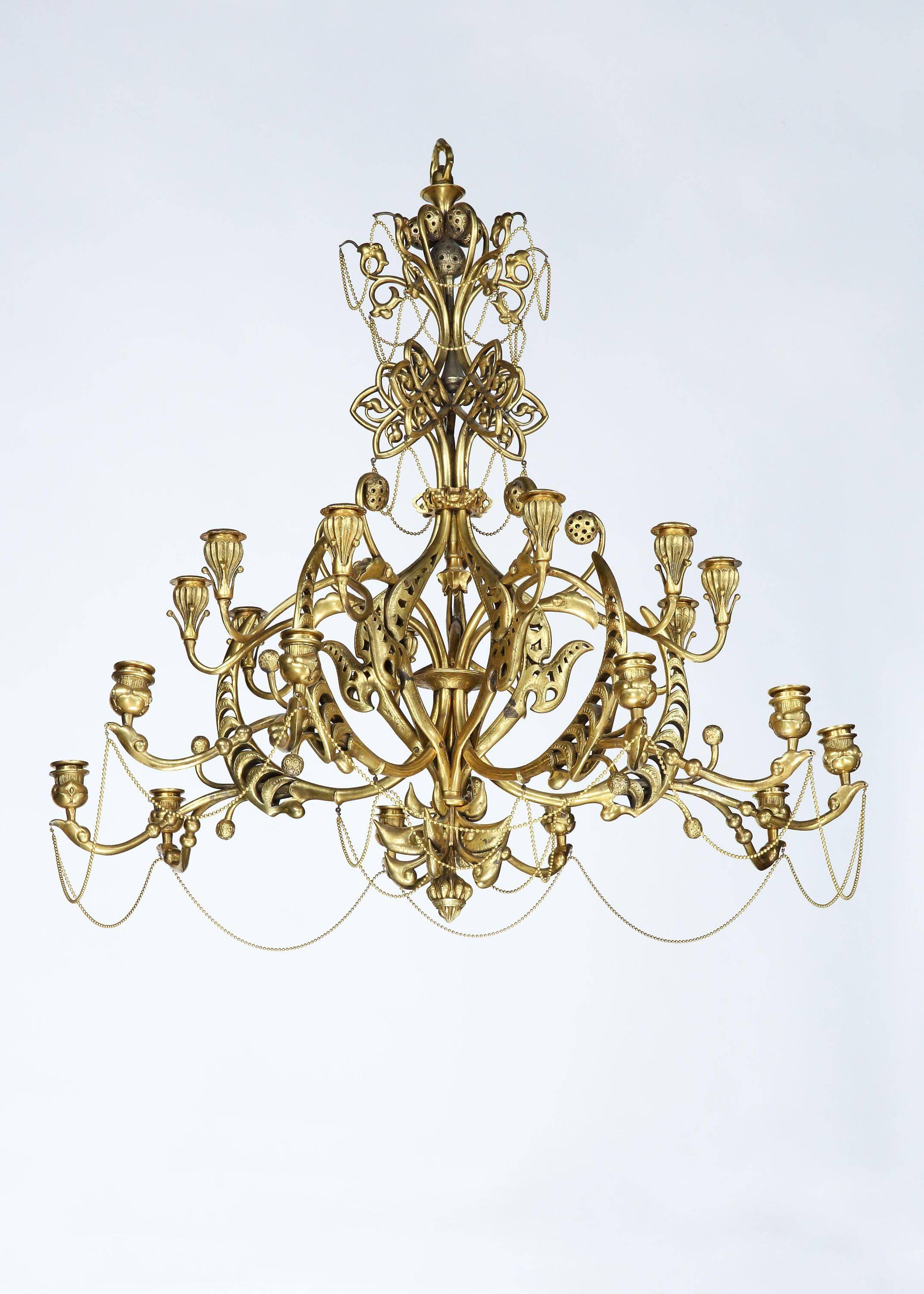 Gilt bronze twenty-light chandelier 