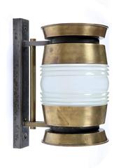 Large 1940s Brass and Glass Barrel Wall Light