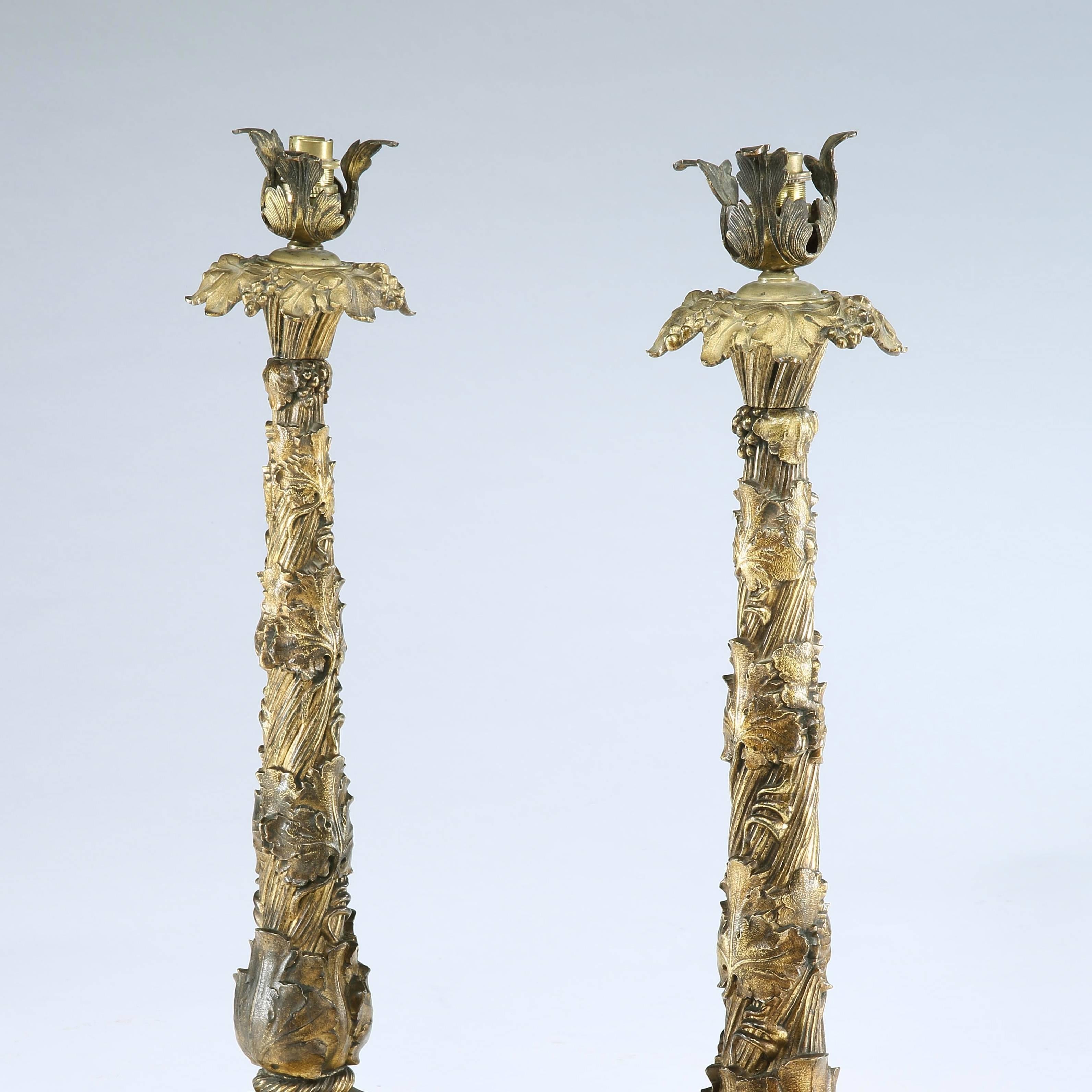 Pair of William IV Gilt Bronze Table Lamps In Excellent Condition For Sale In London, GB