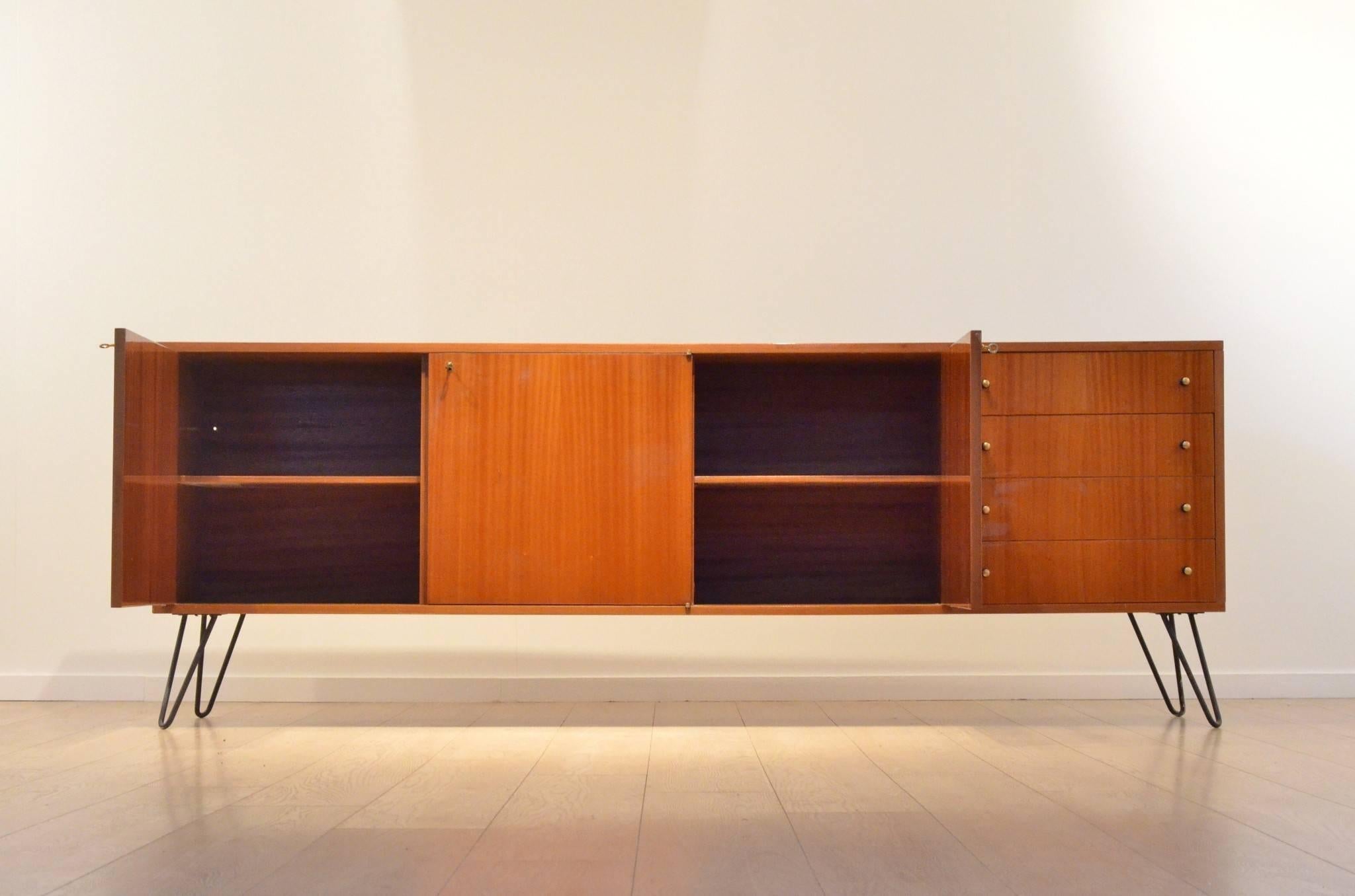 Mid-20th Century XL Mid-Century Modern French Design Glossy Mahogany Sideboard, Storage Unit