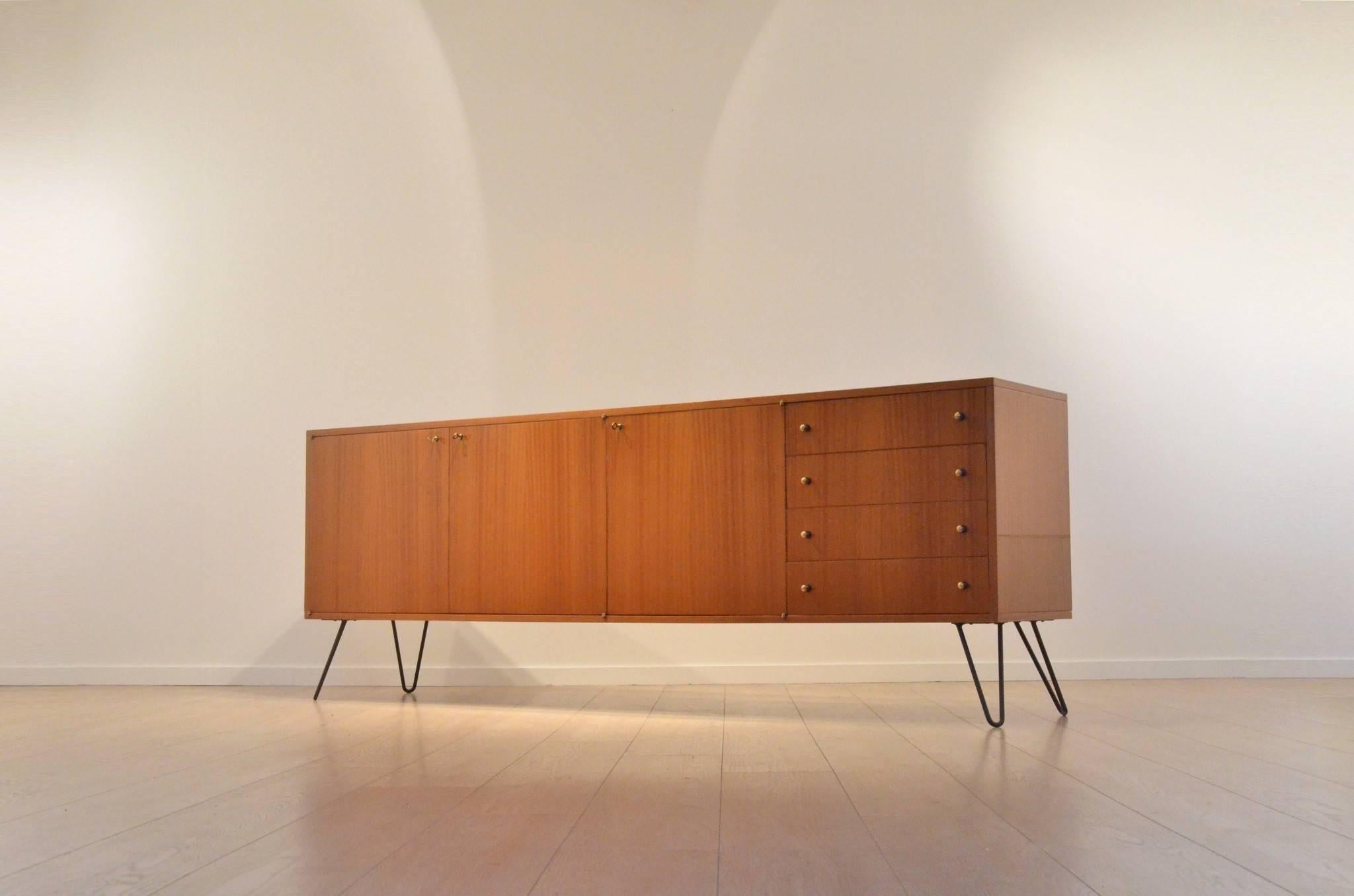 XL Mid-Century Modern French Design Glossy Mahogany Sideboard, Storage Unit 2