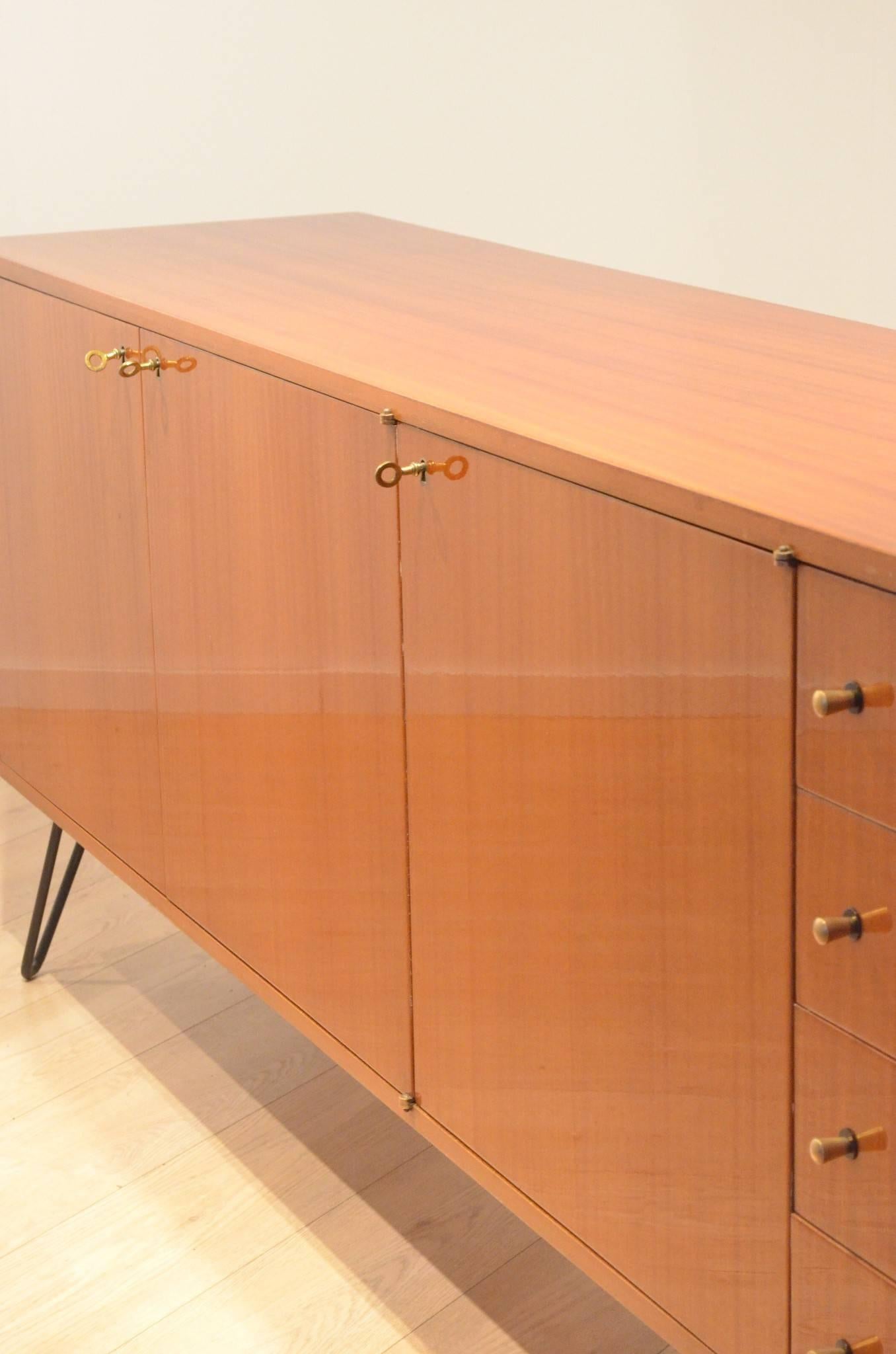 XL Mid-Century Modern French Design Glossy Mahogany Sideboard, Storage Unit 3