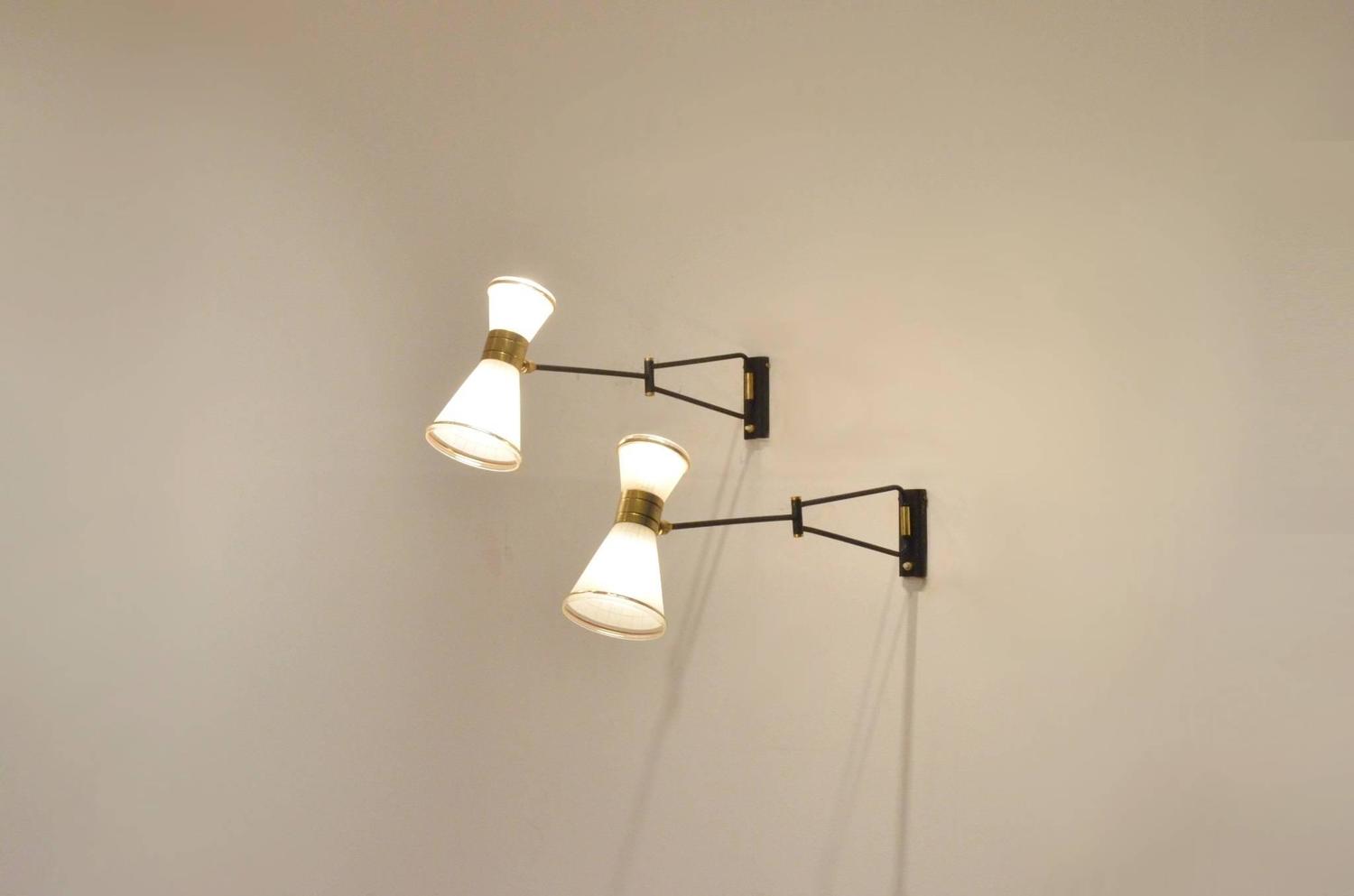 Two Mid-Century Modern French Design Brass and Glass Wall Lamps Sconces at 1stdibs