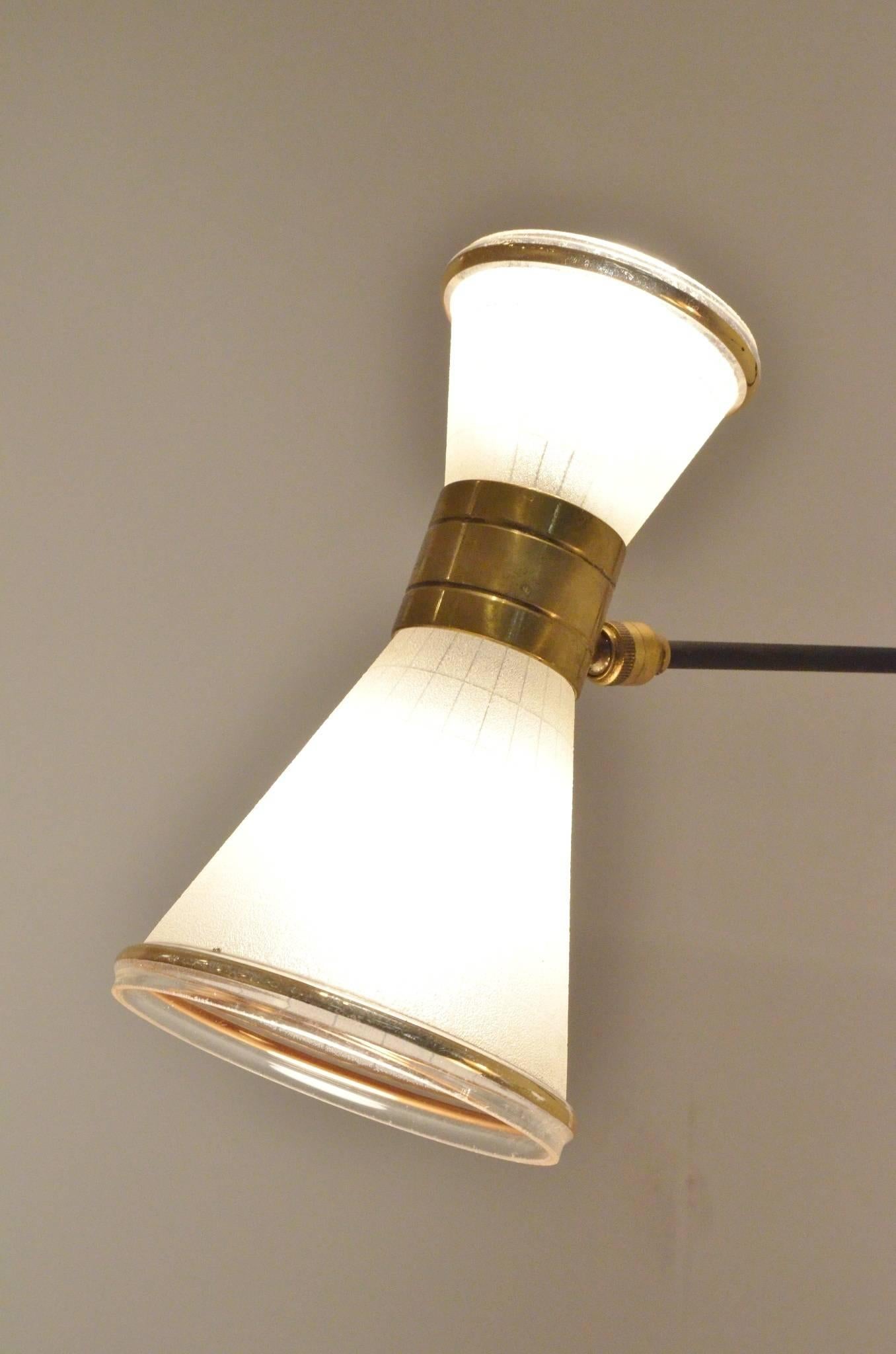 Mid-20th Century Two Mid-Century Modern French Design Brass and Glass Wall Lamps Sconces