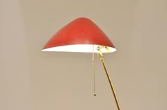 Mid-Century Modernist Italian Design Red & Black Metal Brass Floor Lamp Lighting