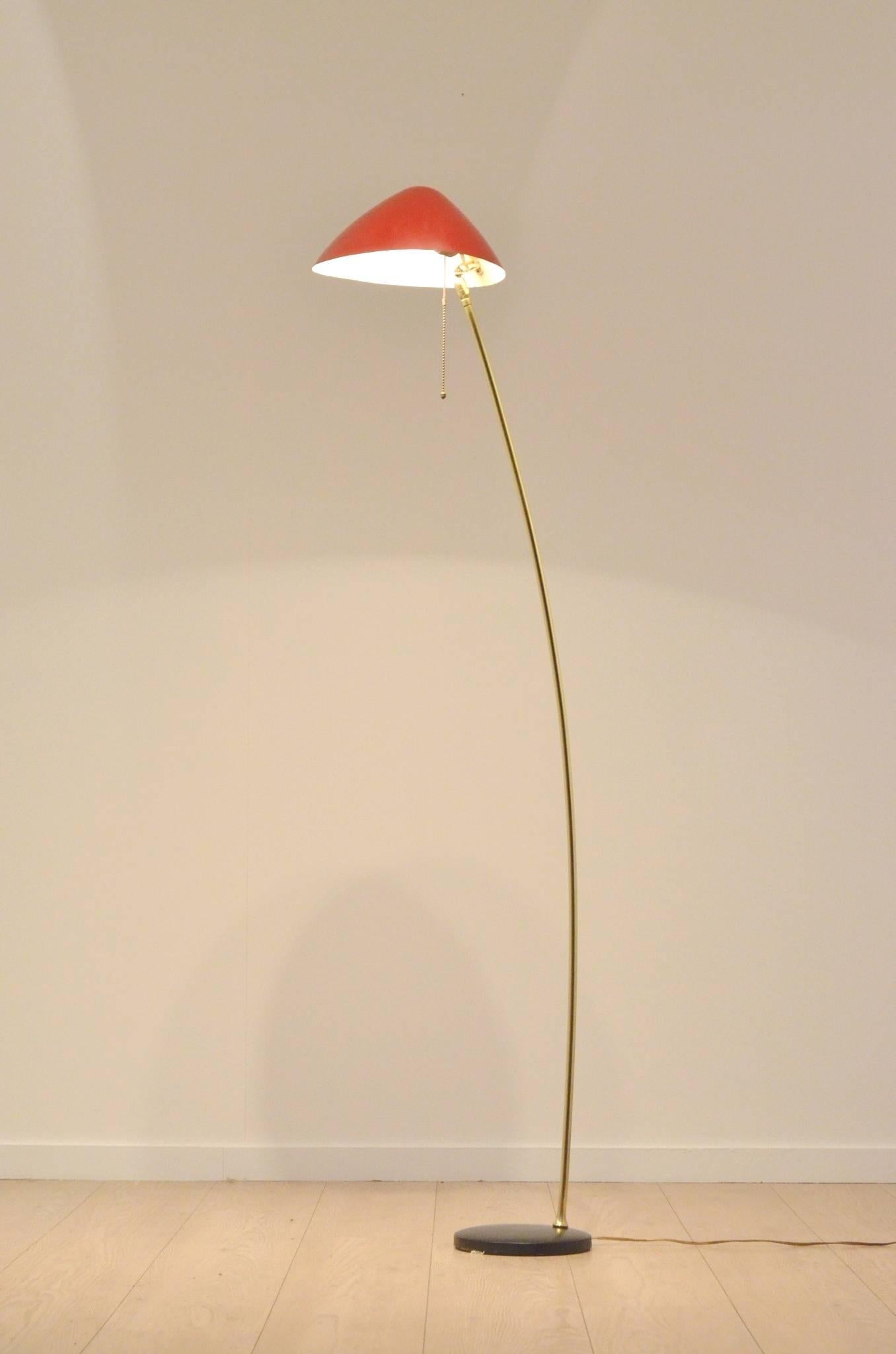 Mid-Century Modernist Italian Design Red & Black Metal Brass Floor Lamp Lighting 3