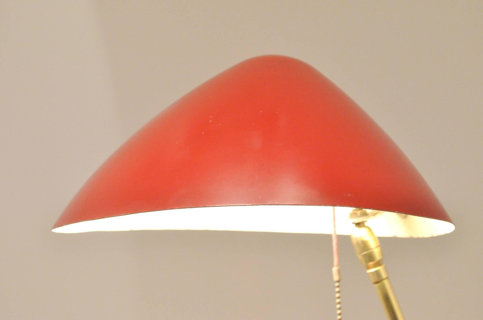 Mid-Century Modernist Italian Design Red & Black Metal Brass Floor Lamp Lighting 4