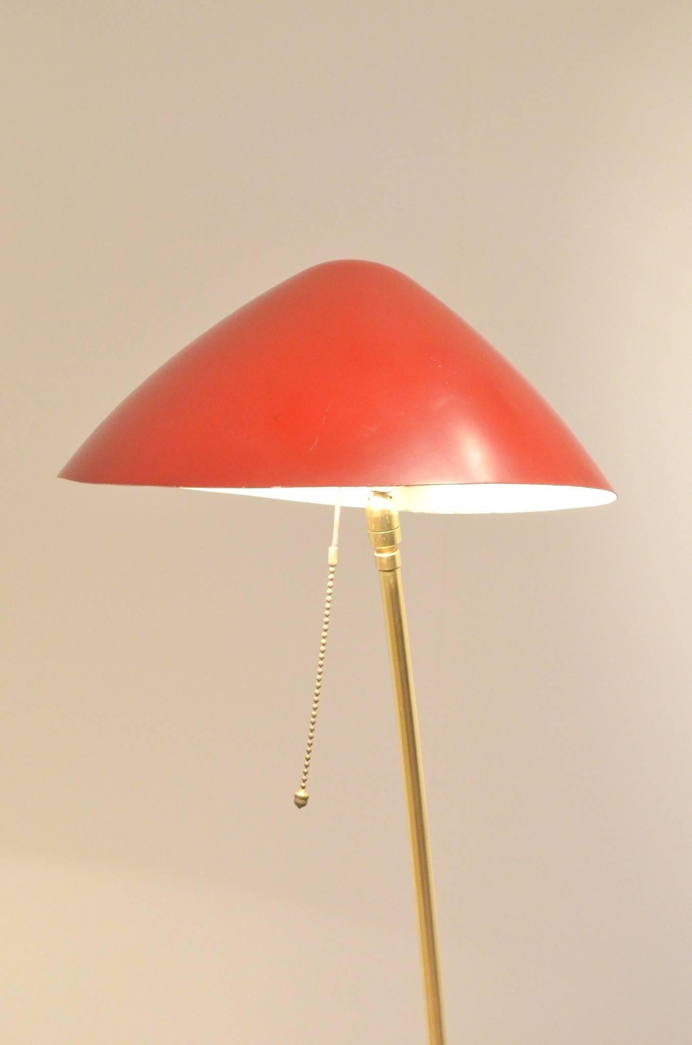 Mid-Century Modernist Italian Design Red & Black Metal Brass Floor Lamp Lighting 5