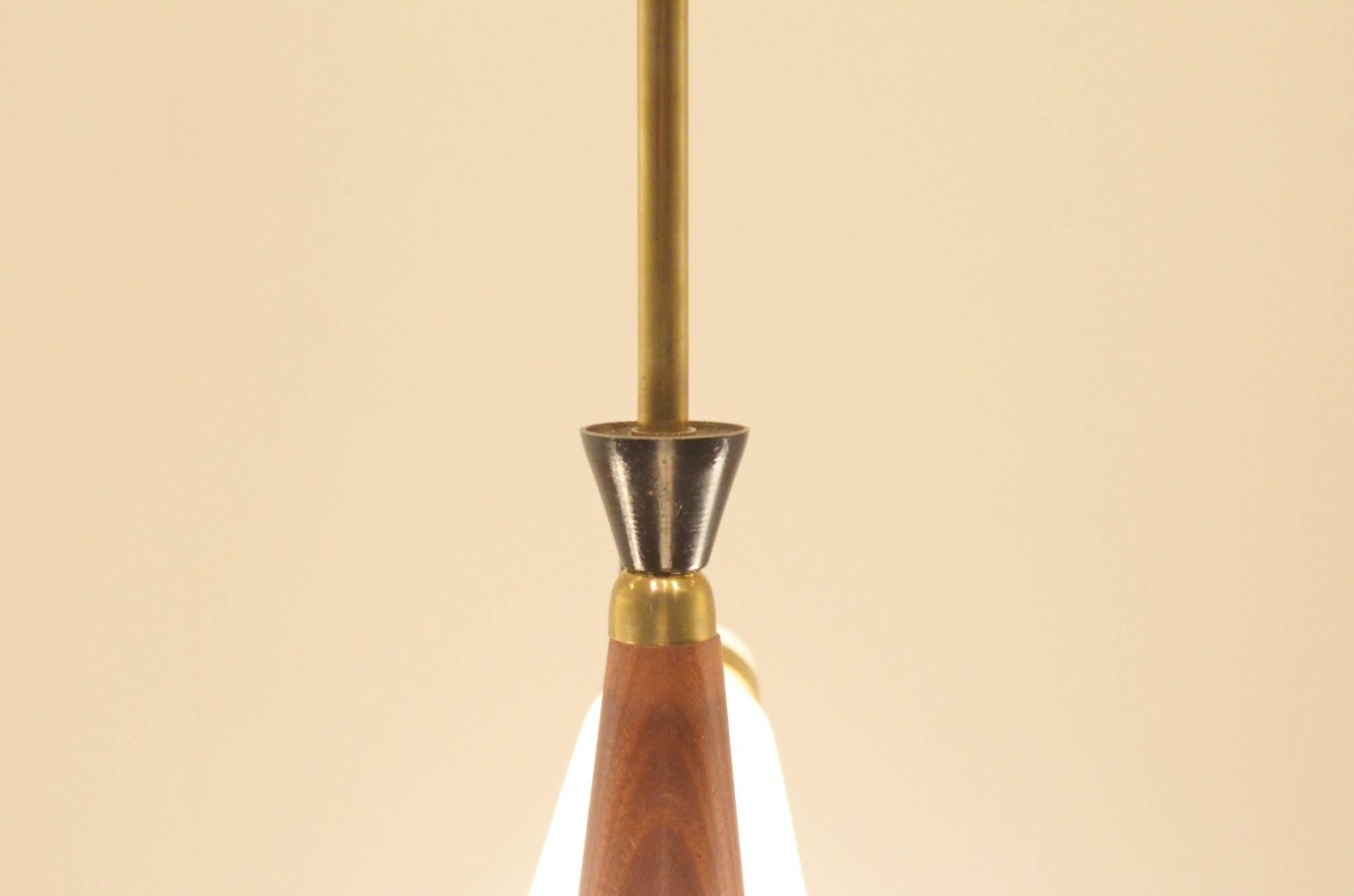 Italian Mid-Century Modern Design Suspended Glass and Teakwood Lamp Chandelier 2