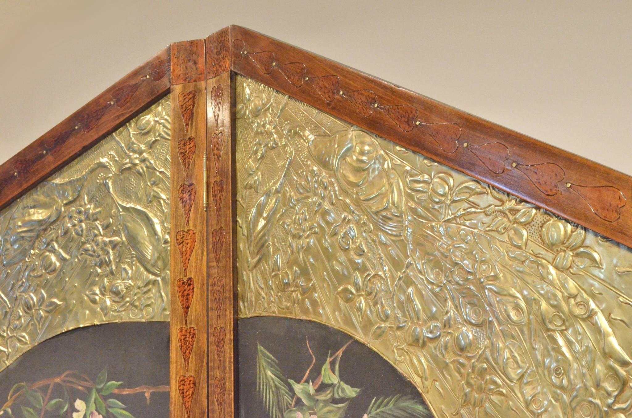 Early 20th Century French Art Nouveau Paravan Room Divider Screen, Paul Poiret, Ateliers Martine